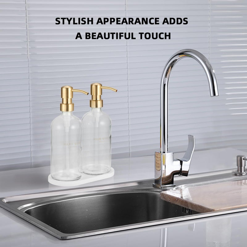 eggs sound Glass Soap Dispenser - Dish Soap Dispenser For Kitchen And Hand Soap Dispenser Set  Bathroom Soap Dispenser With 304 Rust Proof Pump  Soap Dispenser For Kitchen With Tray  Clear Bottle/Gold Pump - Image 2
