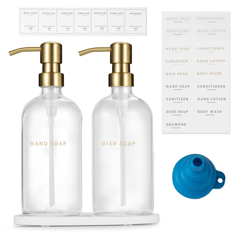 eggs sound Glass Soap Dispenser - Dish Soap Dispenser For Kitchen And Hand Soap Dispenser Set  Bathroom Soap Dispenser With 304 Rust Proof Pump  Soap Dispenser For Kitchen With Tray  Clear Bottle/Gold Pump - Image 1