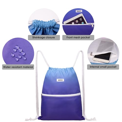 WANDF Drawstring Backpack String Bag Sackpack Cinch Water Resistant Nylon for Gym Shopping Sport Yoga (Blue) - Image 3
