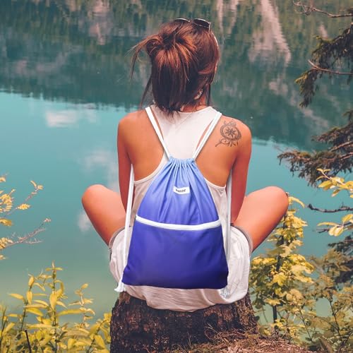WANDF Drawstring Backpack String Bag Sackpack Cinch Water Resistant Nylon for Gym Shopping Sport Yoga (Blue) - Image 5