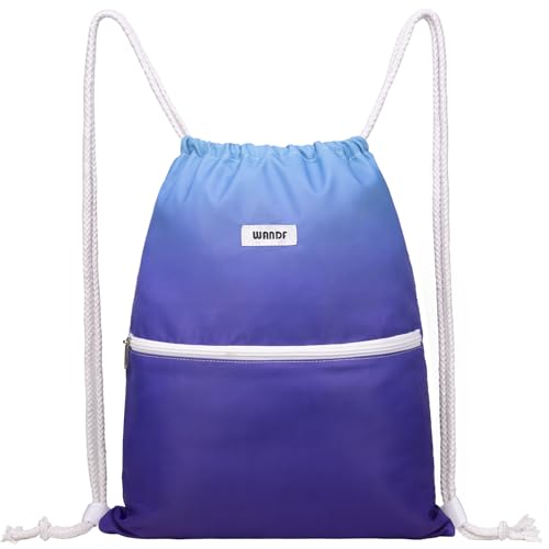 WANDF Drawstring Backpack String Bag Sackpack Cinch Water Resistant Nylon for Gym Shopping Sport Yoga (Blue) - Image 1