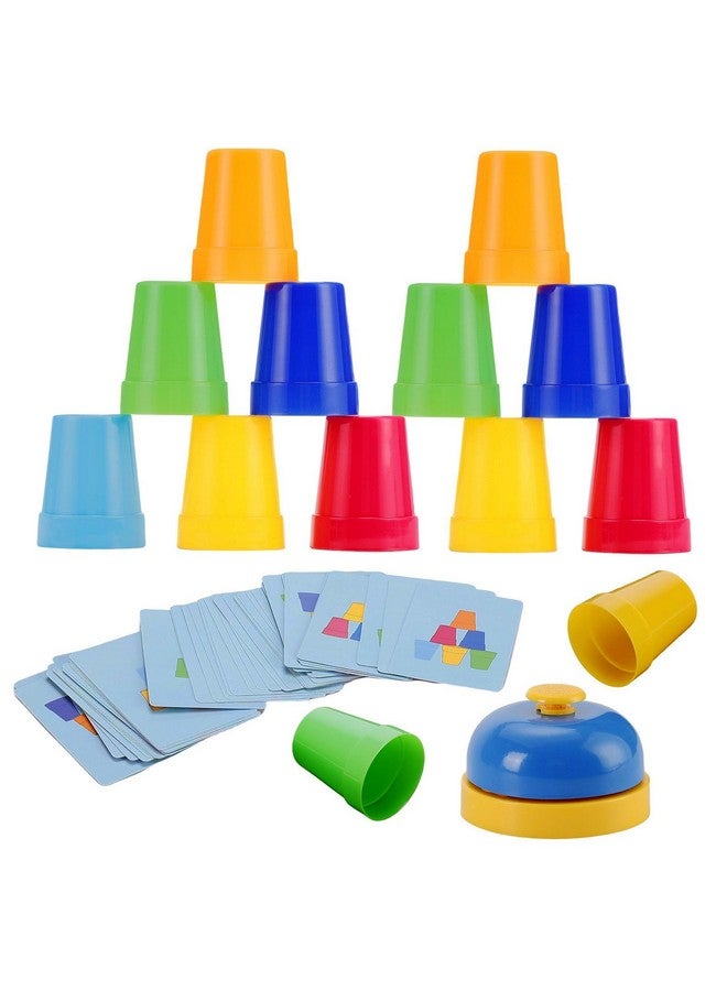 SEISSO Quick Stacking Cups, Stack Cups Set Engaging Educational Speed Training Cup Stacking Set for Kids Games, 30 Stack Cups with 54 Challenge Cards, 1 Bell - Image 1