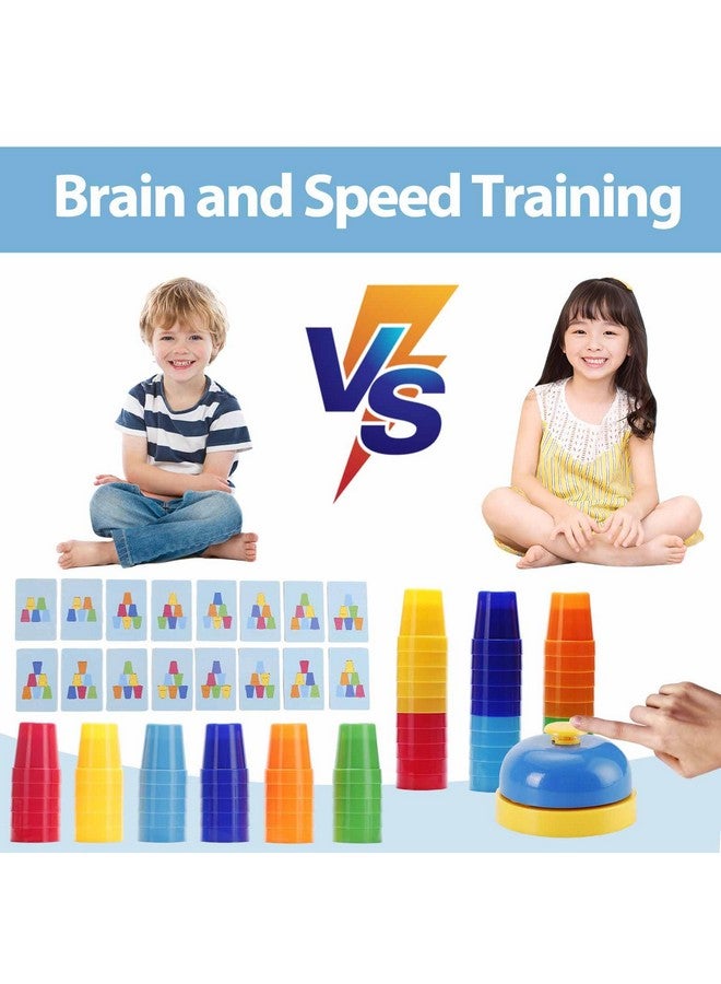 SEISSO Quick Stacking Cups, Stack Cups Set Engaging Educational Speed Training Cup Stacking Set for Kids Games, 30 Stack Cups with 54 Challenge Cards, 1 Bell - Image 2