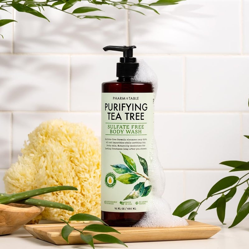PHARM TO TABLE Soothing Tea Tree Body Wash Sulfate-Free Shower Gel â€“ Nourishing Hydration Soothes Dry, Itchy Skin - Infused with Tea Tree oil, Mint, Vitamin E & Aloe, 16.2oz - Image 4