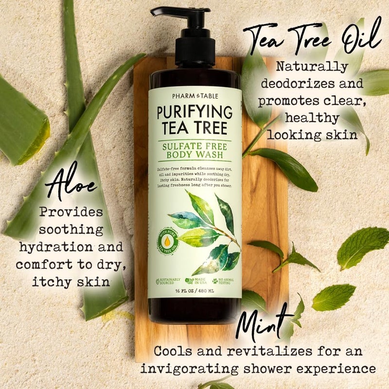 PHARM TO TABLE Soothing Tea Tree Body Wash Sulfate-Free Shower Gel â€“ Nourishing Hydration Soothes Dry, Itchy Skin - Infused with Tea Tree oil, Mint, Vitamin E & Aloe, 16.2oz - Image 3