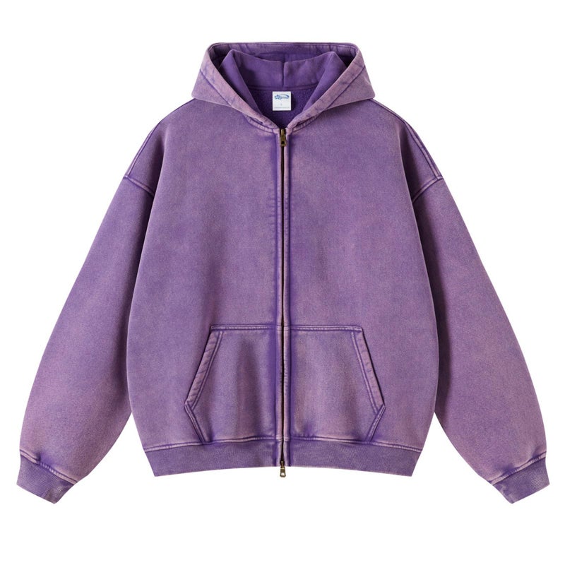 KEEPSHOWING Womens and Mens Zip Up Hoodies Long Sleeve Fall Oversized Sweatshirts Acid Wash Y2K Jacket with Pockets(Purple L) - Image 1