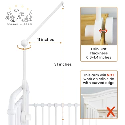 Sorrel + Fern Baby Crib Mobile Arm Wooden Holder - Baby Mobile Hanger for Crib (31 inch, 100% Natural Beech Wood) Strong Anti Slip - Nursery Decor & Gift Accessories (White) - Image 4