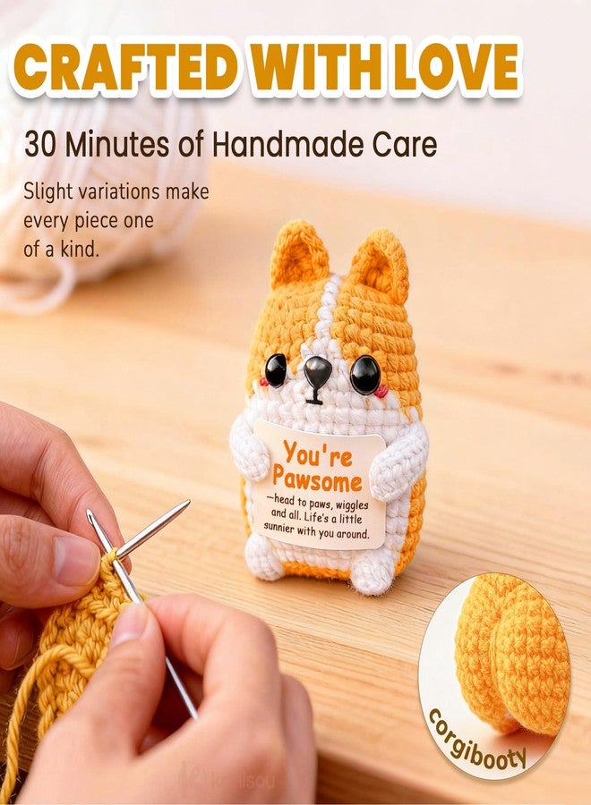 Krinisou Corgi Gift for Corgi Lover, Cute Positive Animals Crochet Dog, Small Handmade Encouragement Appreciation Gift for Women Men - Image 4