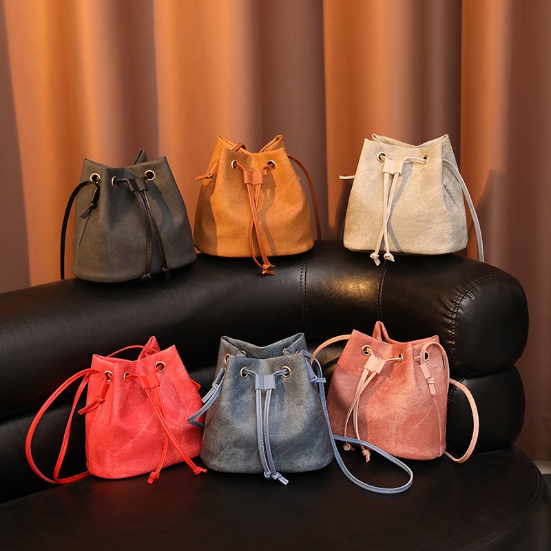 Korean-Style Niche Light Luxury Solid Color High-Grade Simple Drawstring Pu Bucket Bag Women Crossbody Bag - Image 2