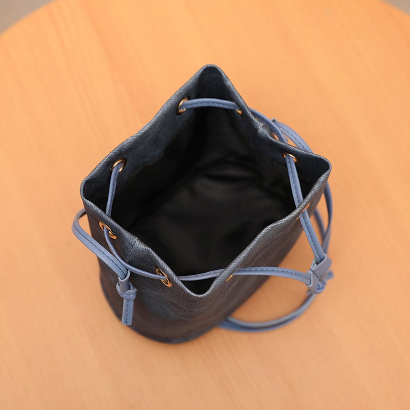 Korean-Style Niche Light Luxury Solid Color High-Grade Simple Drawstring Pu Bucket Bag Women Crossbody Bag - Image 3