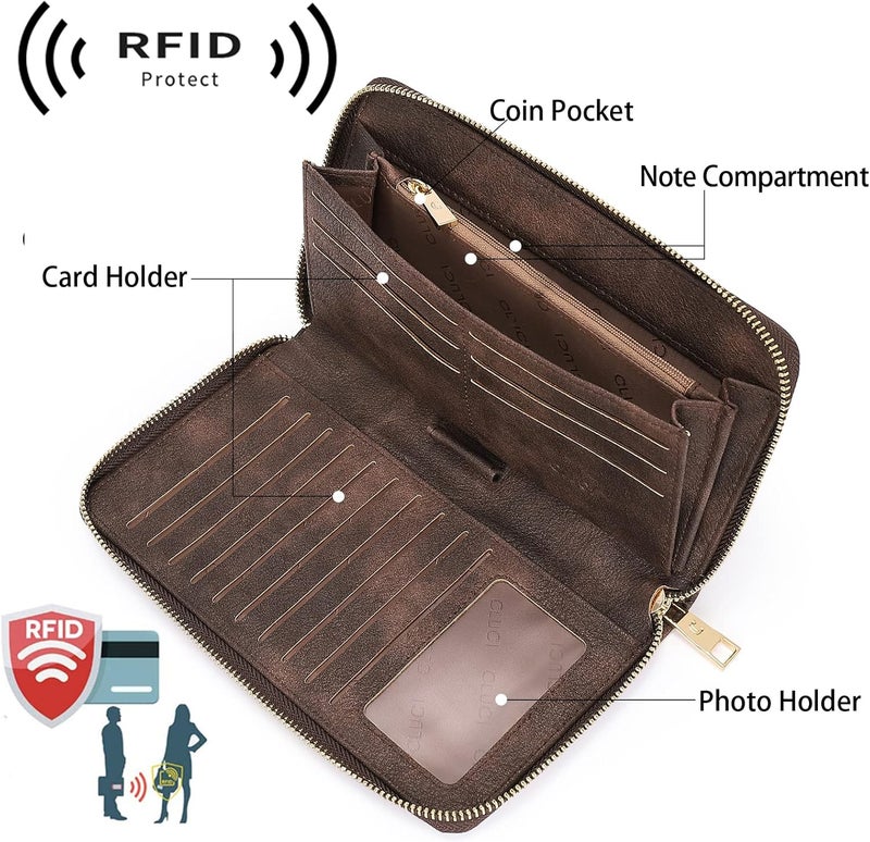 CLUCI Women Wallet Large PU Leather Wristlet Purse for Women RFID Blocking Zip Around Card Holder Ladies Travel Clutch - Image 3