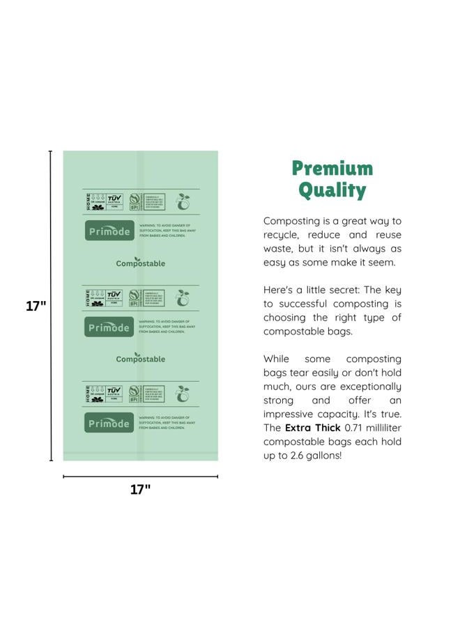 Primode Compost Bags, Compostable Trash Bags 2.6 Gallon Compostable Bags 100 Count Small Compost Bags for Countertop bin Extra Thick 0.71 Mil. ASTM D6400 Certified By BPI and TÜV AUSTRIA - Image 2