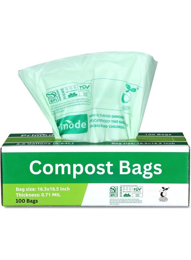 Primode Compost Bags, Compostable Trash Bags 2.6 Gallon Compostable Bags 100 Count Small Compost Bags for Countertop bin Extra Thick 0.71 Mil. ASTM D6400 Certified By BPI and TÜV AUSTRIA - Image 1