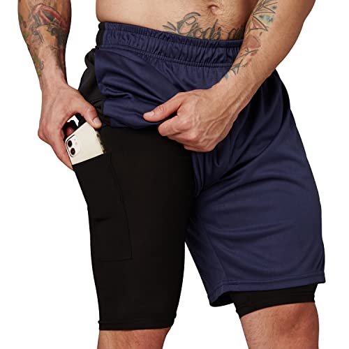 Ultra Performance 3 Pack Mens 2 in 1 Athletic Running Shorts 7 inch Inseam Workout Gym Compression Shorts for Men - Image 2