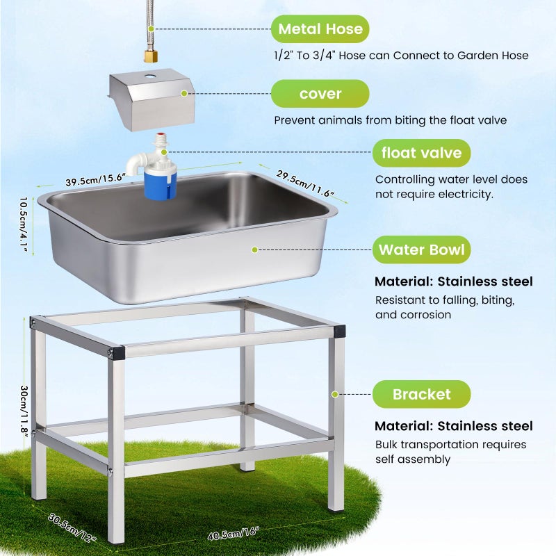 NAOEDEAH 3Gal Automatic Dog Water Bowl Dispenser Large Breed Elevated Outdoor Large Dog Water Bowl with Stand Raised Stainless Auto Fill Waterer with Float Valve for Big Dogs Pets Cats Chicken Livestock - Image 5