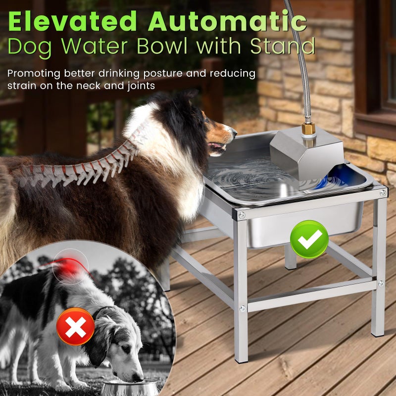 NAOEDEAH 3Gal Automatic Dog Water Bowl Dispenser Large Breed Elevated Outdoor Large Dog Water Bowl with Stand Raised Stainless Auto Fill Waterer with Float Valve for Big Dogs Pets Cats Chicken Livestock - Image 2