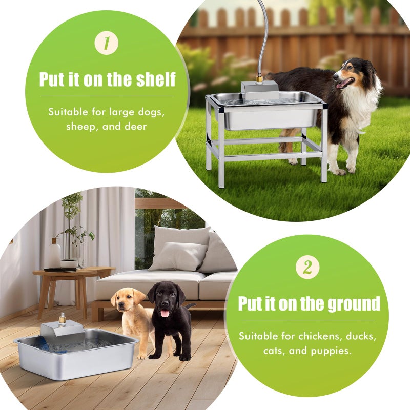 NAOEDEAH 3Gal Automatic Dog Water Bowl Dispenser Large Breed Elevated Outdoor Large Dog Water Bowl with Stand Raised Stainless Auto Fill Waterer with Float Valve for Big Dogs Pets Cats Chicken Livestock - Image 4