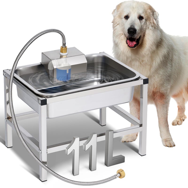 NAOEDEAH 3Gal Automatic Dog Water Bowl Dispenser Large Breed Elevated Outdoor Large Dog Water Bowl with Stand Raised Stainless Auto Fill Waterer with Float Valve for Big Dogs Pets Cats Chicken Livestock - Image 1