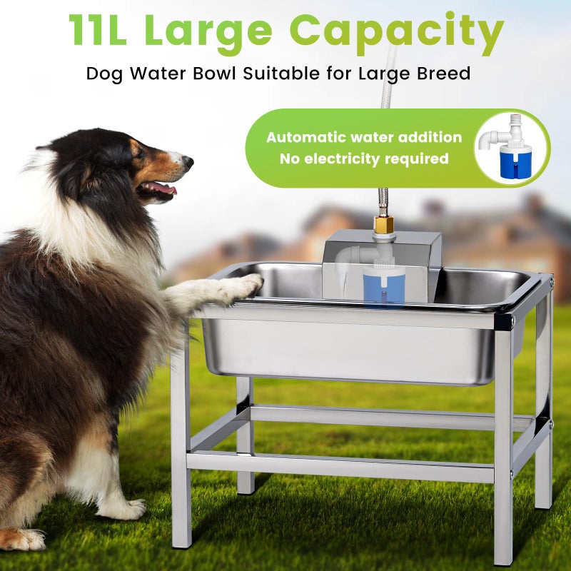 NAOEDEAH 3Gal Automatic Dog Water Bowl Dispenser Large Breed Elevated Outdoor Large Dog Water Bowl with Stand Raised Stainless Auto Fill Waterer with Float Valve for Big Dogs Pets Cats Chicken Livestock - Image 3