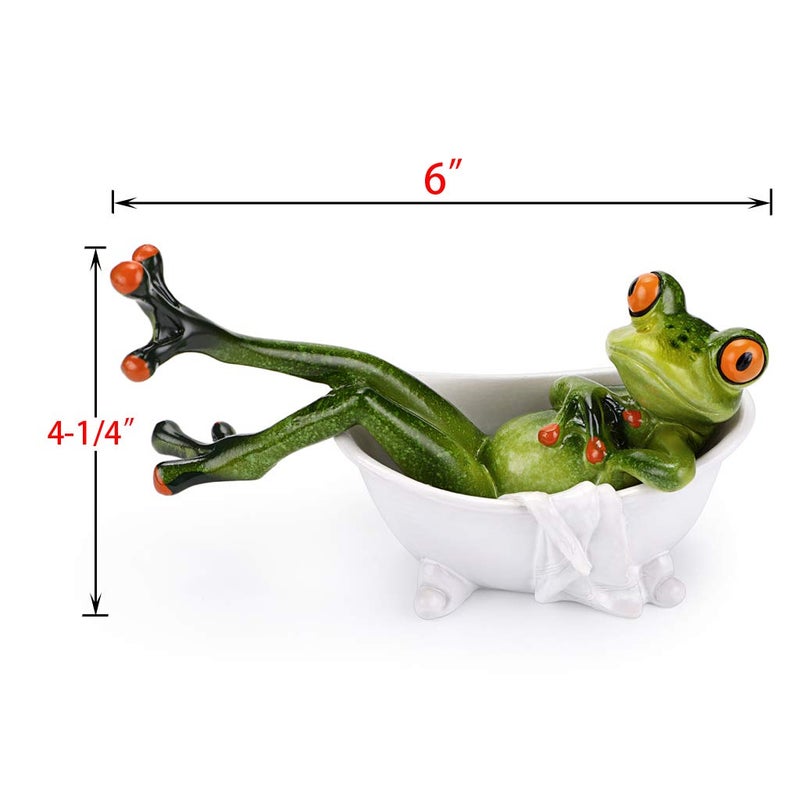 Juxyes Creative Craft Resin Frog Figurine Decor  Lying In The Bathtub Frog Sculpture Statue  Personalized Animal Collectible Figurines Mascot Frog Resin Crafts For Shelves Table Desk Decor - Image 2