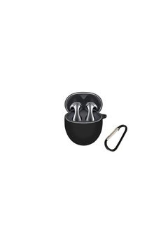 Generic Anti-scratch For Huawei FreeBuds 5 Silicone Case Soft Shockproof Protective Cover For Huawei FreeBuds 5 （2023 release） with hook Carabiner (Black) 