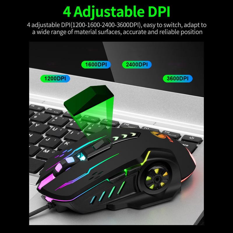 ماوس سلكي USB بمفاتيح 6، مريح للاستخدام في المكتب والالعاب، مع دبي إعدادي بأربع مستويات، تأثير ضوء ملون، عجلة مضادة للانزلاق، لون وردي - Image 2