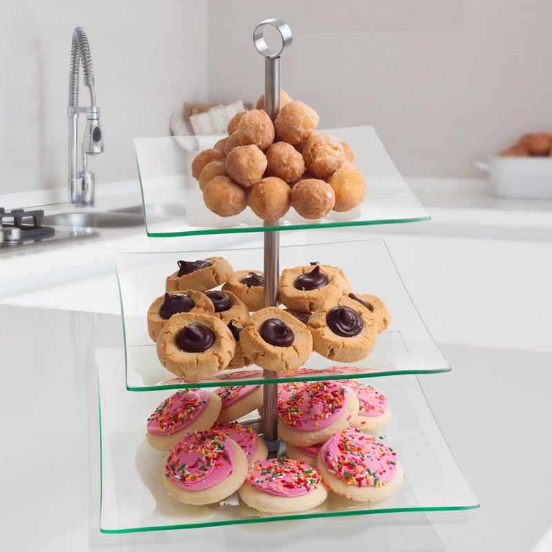 Chef Buddy Home Dess Chef Buddy Three Tier Square Glass Buffet and Dessert Stand, 1 Pack, Clear - Image 5