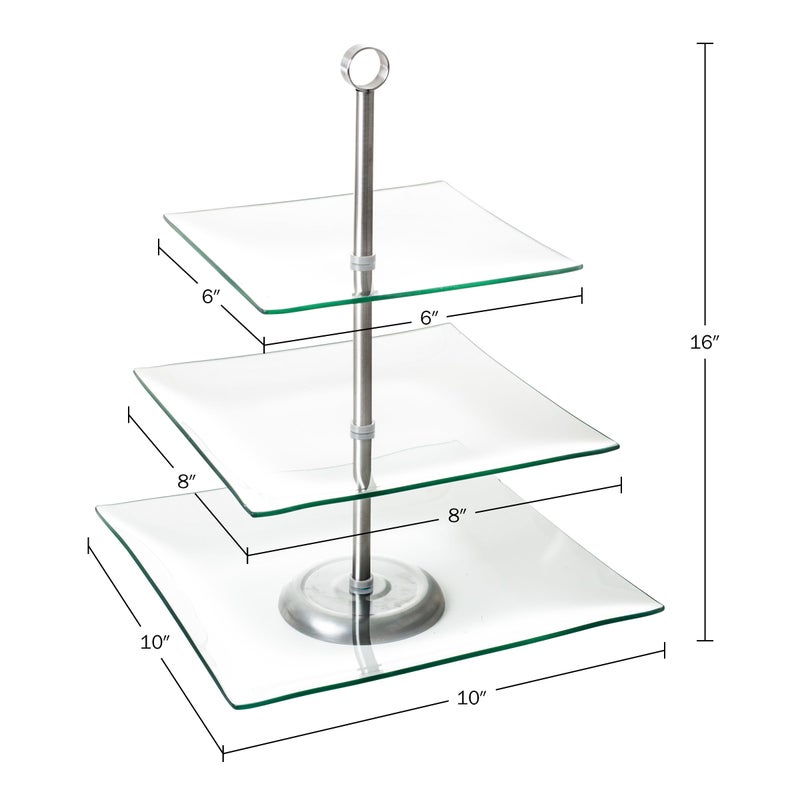 Chef Buddy Home Dess Chef Buddy Three Tier Square Glass Buffet and Dessert Stand, 1 Pack, Clear - Image 2