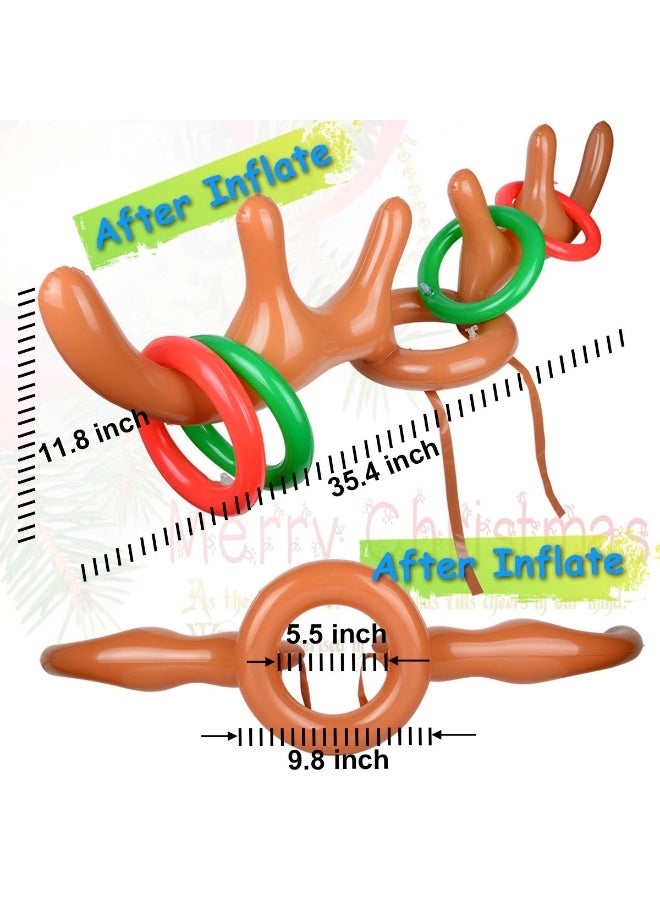 Chielor 2 Set Inflatable Reindeer Ring Toss Game (2 Reindeer Antler Hat with 12 Ring Toss, 2 Red Reindeer Nose, 1 Hand-held Pump) Fun Xmas Gifts Carnival Holiday Party Games for Family - Image 2
