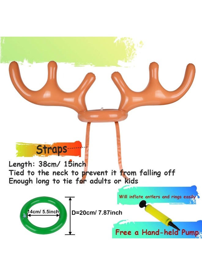 Chielor 2 Set Inflatable Reindeer Ring Toss Game (2 Reindeer Antler Hat with 12 Ring Toss, 2 Red Reindeer Nose, 1 Hand-held Pump) Fun Xmas Gifts Carnival Holiday Party Games for Family - Image 3