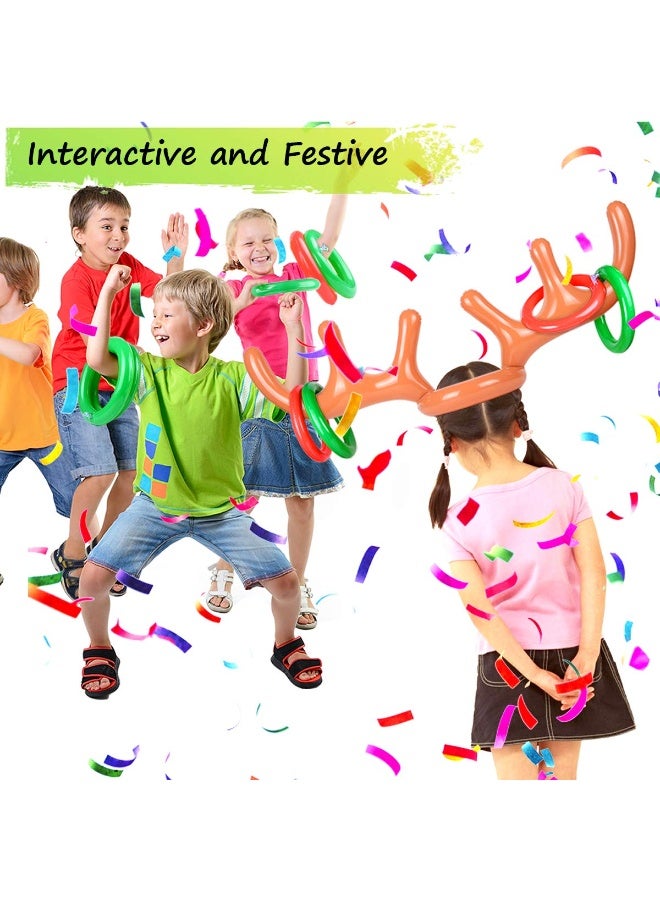 Chielor 2 Set Inflatable Reindeer Ring Toss Game (2 Reindeer Antler Hat with 12 Ring Toss, 2 Red Reindeer Nose, 1 Hand-held Pump) Fun Xmas Gifts Carnival Holiday Party Games for Family - Image 5