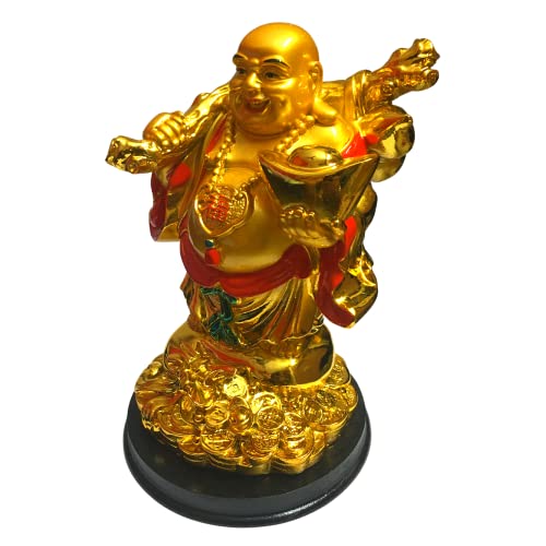 GJ Laughing Buddha for Home Decor Money and Wealth and Good Luck, Big Size, Golden - Image 4