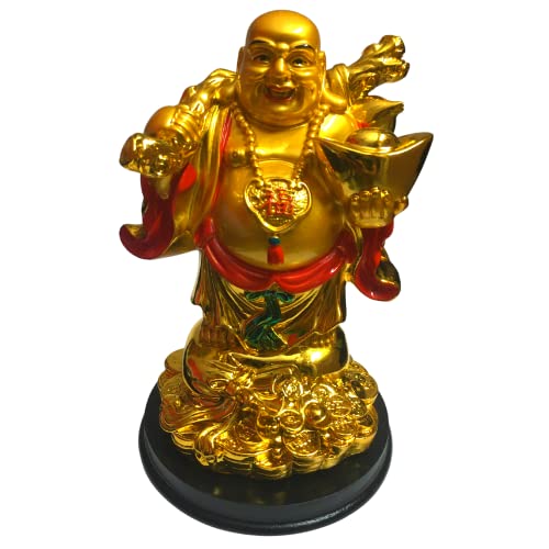 GJ Laughing Buddha for Home Decor Money and Wealth and Good Luck, Big Size, Golden - Image 1