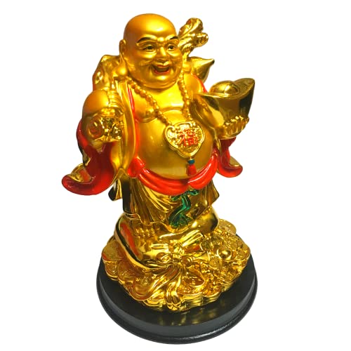 GJ Laughing Buddha for Home Decor Money and Wealth and Good Luck, Big Size, Golden - Image 3