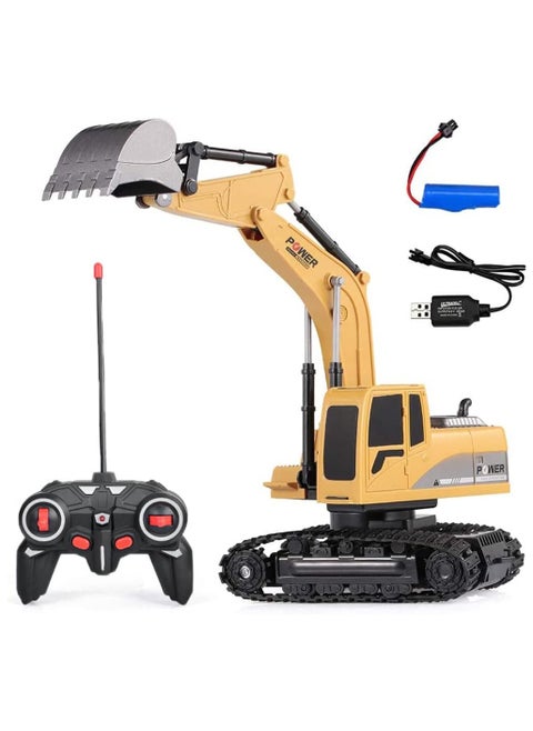 Remote control excavator, 5-channel excavator multi-functional children's toy with light and sound, 1:24 scale 2.4Ghz rechargeable engineering excavator toy, suitable for children of boys and girls