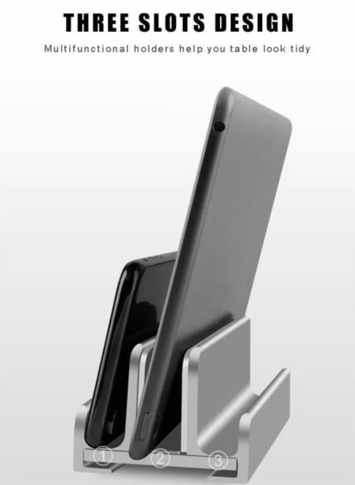 ARNOTEC حامل لابتوب عمودي قابل للتعديل بـ 3 فتحات – منظم مكتب من الألمنيوم لجهاز ماك بوك، والأجهزة اللوحية والهواتف – حامل موفر للمساحة مع سيليكون غير قابل للانزلاق، عرض قابل للتعديل، توافق عالمي - Image 3