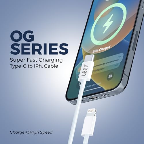 UBON OG Series WR72 Type C to iPhn Cable 1mtr Fast Charging Premium Cable | 5000+ Bend Test for Smartphones,Tablets,Laptops | 480Mbps Data Sync (White) - Image 2