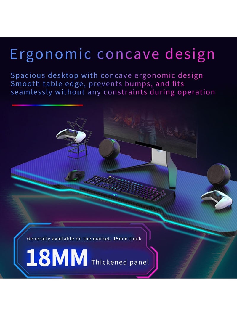 Generic Home Office Desk Ergonomic Gaming Desk with RGB LED Lights Computer Gamer Table with Carbon Fiber Desktop and Cup Holder & Hedphone Hook (120cm x 60cm x 74cm)  - Image 4