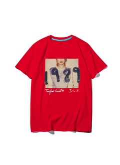 Taylor Swift Tshirt Tour Merchandise Eras Tour Short Sleeve round Neck Loose Fit Youthful Wool Blend Casual Abstract Pattern Tshirt 1989 red
