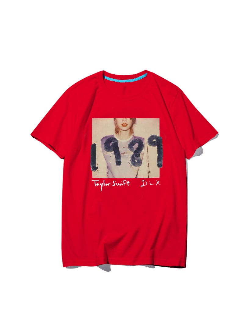 Generic - Taylor Swift Tshirt Tour Merchandise Eras Tour Short Sleeve round Neck Loose Fit Youthful Wool Blend Casual Abstract Pattern Tshirt 1989 red - Image 1