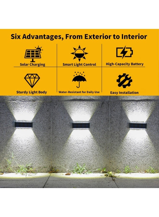 مصباح جدار شمسي – مصباح جدار خارجي زخرفي للأسوار، يتميز بإضاءة علوية/سفلية. مزود بعدسة محدبة بـ 22 مصباح LED مع ضوء دافئ، يعمل ببطارية نيكل-هيدريد معدني (أسود، عبوة من قطعتين). - Image 3