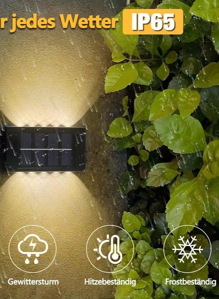 مصباح جدار شمسي – مصباح جدار خارجي زخرفي للأسوار، يتميز بإضاءة علوية/سفلية. مزود بعدسة محدبة بـ 22 مصباح LED مع ضوء دافئ، يعمل ببطارية نيكل-هيدريد معدني (أسود، عبوة من قطعتين). - Image 5