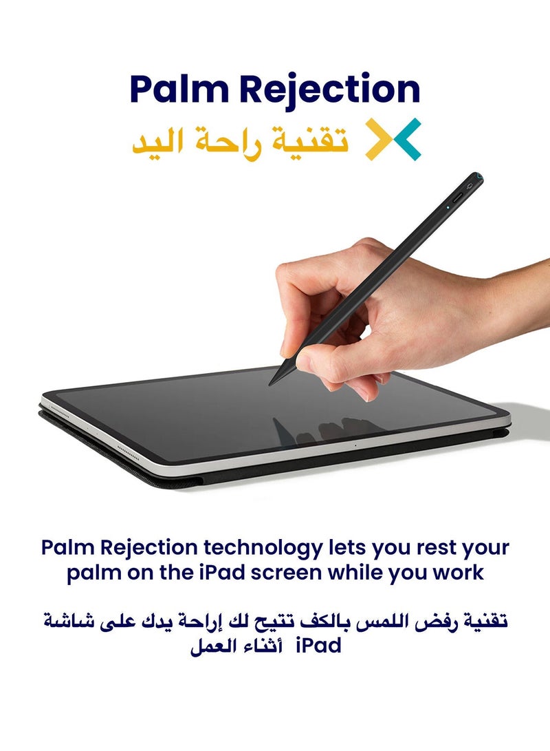 تاينيموس قلم ايباد ستايلس إلكتروني رقمي نشط ذكي بنسل برو - قلم للايباد بخاصية رفض راحة اليد وحساسية الميلان وتثبيت مغناطيسي وشحن سريع، - (يدعم ايباد الجيل 11 وايباد a16 والعاشر والتاسع والثامن والسابع والسادس، وايباد برو واير وميني) 2018-2026 - أسود - Image 5