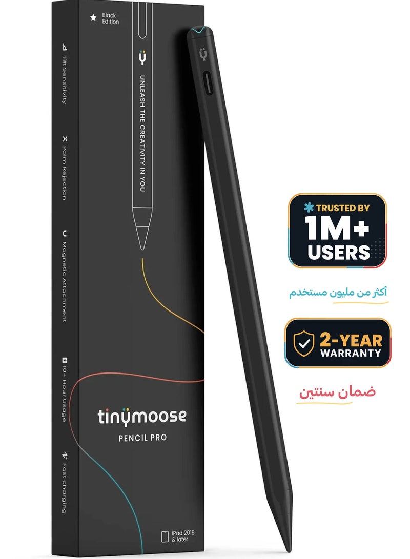 تاينيموس قلم ايباد ستايلس إلكتروني رقمي نشط ذكي بنسل برو - قلم للايباد بخاصية رفض راحة اليد وحساسية الميلان وتثبيت مغناطيسي وشحن سريع، - (يدعم ايباد الجيل 11 وايباد a16 والعاشر والتاسع والثامن والسابع والسادس، وايباد برو واير وميني) 2018-2026 - أسود - Image 1