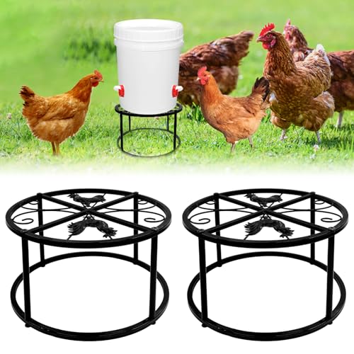 HNONPW 2-Pack Metal Stand for Chicken Feeder Waterer, Heavy Duty Round Iron Supports Rack for Buckets Barrels Equipped Installed with Feeder Waterer Port, for Coop Poultry Indoor Outdoor, Black - Image 1