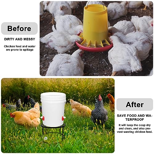 HNONPW 2-Pack Metal Stand for Chicken Feeder Waterer, Heavy Duty Round Iron Supports Rack for Buckets Barrels Equipped Installed with Feeder Waterer Port, for Coop Poultry Indoor Outdoor, Black - Image 5