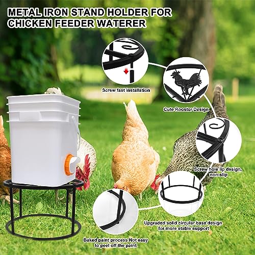 HNONPW 2-Pack Metal Stand for Chicken Feeder Waterer, Heavy Duty Round Iron Supports Rack for Buckets Barrels Equipped Installed with Feeder Waterer Port, for Coop Poultry Indoor Outdoor, Black - Image 3