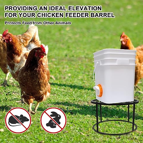 HNONPW 2-Pack Metal Stand for Chicken Feeder Waterer, Heavy Duty Round Iron Supports Rack for Buckets Barrels Equipped Installed with Feeder Waterer Port, for Coop Poultry Indoor Outdoor, Black - Image 4