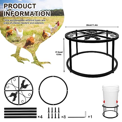 HNONPW 2-Pack Metal Stand for Chicken Feeder Waterer, Heavy Duty Round Iron Supports Rack for Buckets Barrels Equipped Installed with Feeder Waterer Port, for Coop Poultry Indoor Outdoor, Black - Image 2