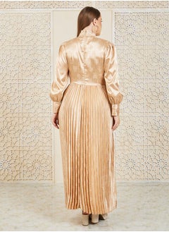 Styli Satin Jacquard Print Accordion Pleats A-Line Maxi Dress  - Image 4